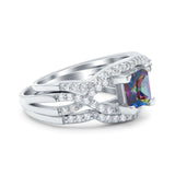 Three Piece Infinity Shank Cushion Cut Art Deco Halo Engagement Ring Round Simulated Cubic Zirconia 925 Sterling Silver