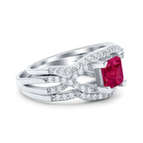 Three Piece Infinity Shank Cushion Cut Art Deco Halo Engagement Ring Round Simulated Cubic Zirconia 925 Sterling Silver