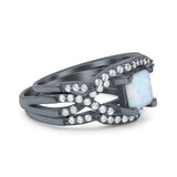 Three Piece Infinity Shank Cushion Cut Art Deco Halo Engagement Ring Round Simulated Cubic Zirconia 925 Sterling Silver