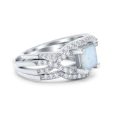 Three Piece Infinity Shank Cushion Cut Art Deco Halo Engagement Ring Round Simulated Cubic Zirconia 925 Sterling Silver