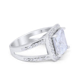 Halo Princess Shape Engagement Ring Simulated CZ 925 Sterling Silver