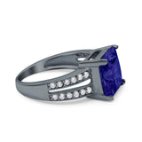 Princess Cut Art Deco Engagement Ring Simulated Cubic Zirconia 925 Sterling Silver