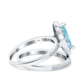 Two Piece Halo Marquise Art Deco Wedding Engagement Bridal Ring Round Simulated Cubic Zirconia 925 Sterling Silver