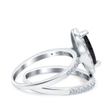Two Piece Halo Marquise Art Deco Wedding Engagement Bridal Ring Round Simulated Cubic Zirconia 925 Sterling Silver