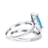 Two Piece Halo Marquise Art Deco Wedding Engagement Bridal Ring Round Simulated Cubic Zirconia 925 Sterling Silver