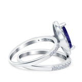 Two Piece Halo Marquise Art Deco Wedding Engagement Bridal Ring Round Simulated Cubic Zirconia 925 Sterling Silver