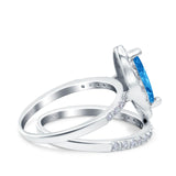 Two Piece Halo Marquise Art Deco Wedding Engagement Bridal Ring Round Simulated Cubic Zirconia 925 Sterling Silver