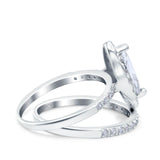 Two Piece Halo Marquise Art Deco Wedding Engagement Bridal Ring Round Simulated Cubic Zirconia 925 Sterling Silver