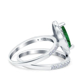 Two Piece Halo Marquise Art Deco Wedding Engagement Bridal Ring Round Simulated Cubic Zirconia 925 Sterling Silver