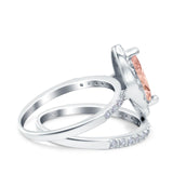 Two Piece Halo Marquise Art Deco Wedding Engagement Bridal Ring Round Simulated Cubic Zirconia 925 Sterling Silver