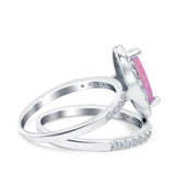Two Piece Halo Marquise Art Deco Wedding Engagement Bridal Ring Round Simulated Cubic Zirconia 925 Sterling Silver