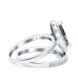 Two Piece Halo Marquise Art Deco Wedding Engagement Bridal Ring Round Simulated Cubic Zirconia 925 Sterling Silver