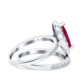 Two Piece Halo Marquise Art Deco Wedding Engagement Bridal Ring Round Simulated Cubic Zirconia 925 Sterling Silver
