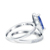 Two Piece Halo Marquise Art Deco Wedding Engagement Bridal Ring Round Simulated Cubic Zirconia 925 Sterling Silver