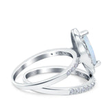 Two Piece Halo Marquise Art Deco Wedding Engagement Bridal Ring Round Simulated Cubic Zirconia 925 Sterling Silver