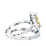 Two Piece Halo Marquise Art Deco Wedding Engagement Bridal Ring Round Simulated Cubic Zirconia 925 Sterling Silver