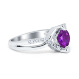 Art Deco Wedding Bridal Ring Round Simulated Cubic Zirconia 925 Sterling Silver