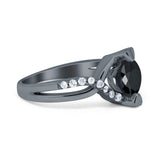 Art Deco Wedding Bridal Ring Round Simulated Cubic Zirconia 925 Sterling Silver