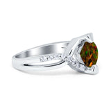 Art Deco Wedding Bridal Ring Round Simulated Cubic Zirconia 925 Sterling Silver