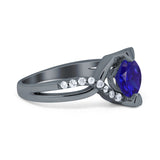 Art Deco Wedding Bridal Ring Round Simulated Cubic Zirconia 925 Sterling Silver