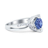 Art Deco Wedding Bridal Ring Round Simulated Cubic Zirconia 925 Sterling Silver