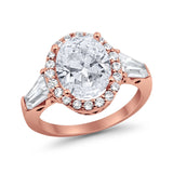 Halo Fashion Ring Round Baguette Simulated CZ 925 Sterling Silver