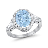 Halo Fashion Ring Round Baguette Simulated CZ 925 Sterling Silver