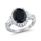 Halo Fashion Ring Round Baguette Simulated CZ 925 Sterling Silver