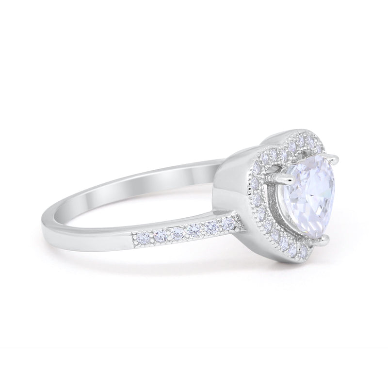 Halo Dazzling Heart Promise Ring Round Simulated CZ 925 Sterling Silver