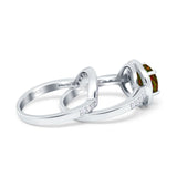 Two Piece Halo Ring Band Bridal Set Round Simulated Cubic Zirconia 925 Sterling Silver