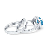 Two Piece Halo Ring Band Bridal Set Round Simulated Cubic Zirconia 925 Sterling Silver