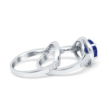 Two Piece Halo Ring Band Bridal Set Round Simulated Cubic Zirconia 925 Sterling Silver