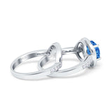 Two Piece Halo Ring Band Bridal Set Round Simulated Cubic Zirconia 925 Sterling Silver