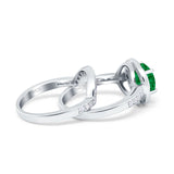 Two Piece Halo Ring Band Bridal Set Round Simulated Cubic Zirconia 925 Sterling Silver