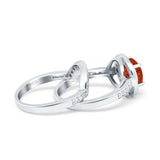 Two Piece Halo Ring Band Bridal Set Round Simulated Cubic Zirconia 925 Sterling Silver
