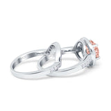 Two Piece Halo Ring Band Bridal Set Round Simulated Cubic Zirconia 925 Sterling Silver