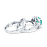 Two Piece Halo Ring Band Bridal Set Round Simulated Cubic Zirconia 925 Sterling Silver