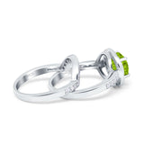 Two Piece Halo Ring Band Bridal Set Round Simulated Cubic Zirconia 925 Sterling Silver