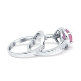 Two Piece Halo Ring Band Bridal Set Round Simulated Cubic Zirconia 925 Sterling Silver