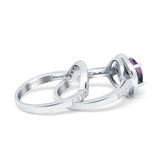 Two Piece Halo Ring Band Bridal Set Round Simulated Cubic Zirconia 925 Sterling Silver