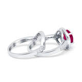 Two Piece Halo Ring Band Bridal Set Round Simulated Cubic Zirconia 925 Sterling Silver