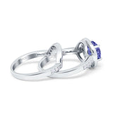 Two Piece Halo Ring Band Bridal Set Round Simulated Cubic Zirconia 925 Sterling Silver