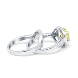 Two Piece Halo Ring Band Bridal Set Round Simulated Cubic Zirconia 925 Sterling Silver