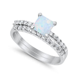 Bridal Set Princess Cut Simulated Cubic Zirconia 925 Sterling Silver Engagement Ring
