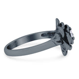 Rose Flower Ring Round Shape Simulated Cubic Zirconia 925 Sterling Silver