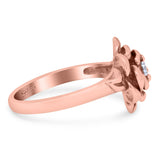 Rose Flower Ring Round Shape Simulated Cubic Zirconia 925 Sterling Silver