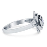Rose Flower Ring Round Shape Simulated Cubic Zirconia 925 Sterling Silver