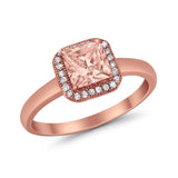 Halo Engagement Ring Simulated Cubic Zirconia 925 Sterling Silver