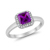 Halo Engagement Ring Simulated Cubic Zirconia 925 Sterling Silver