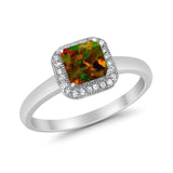 Halo Engagement Ring Simulated Cubic Zirconia 925 Sterling Silver